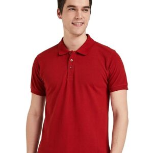 Amazon Brand - Symbol Men's Cotton Rich Polo T Shirt | Mandarin Collar Tshirts | Half Sleeves | Plain - Regular Fit (Available in Plus Sizes)